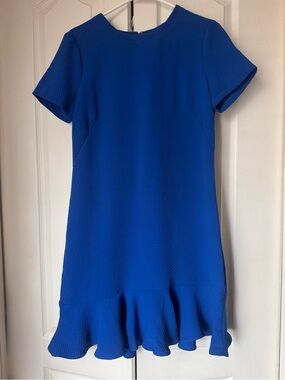 Shoshanna Royal Blue Short Sleeve Ruffle-Hem Mini Dress